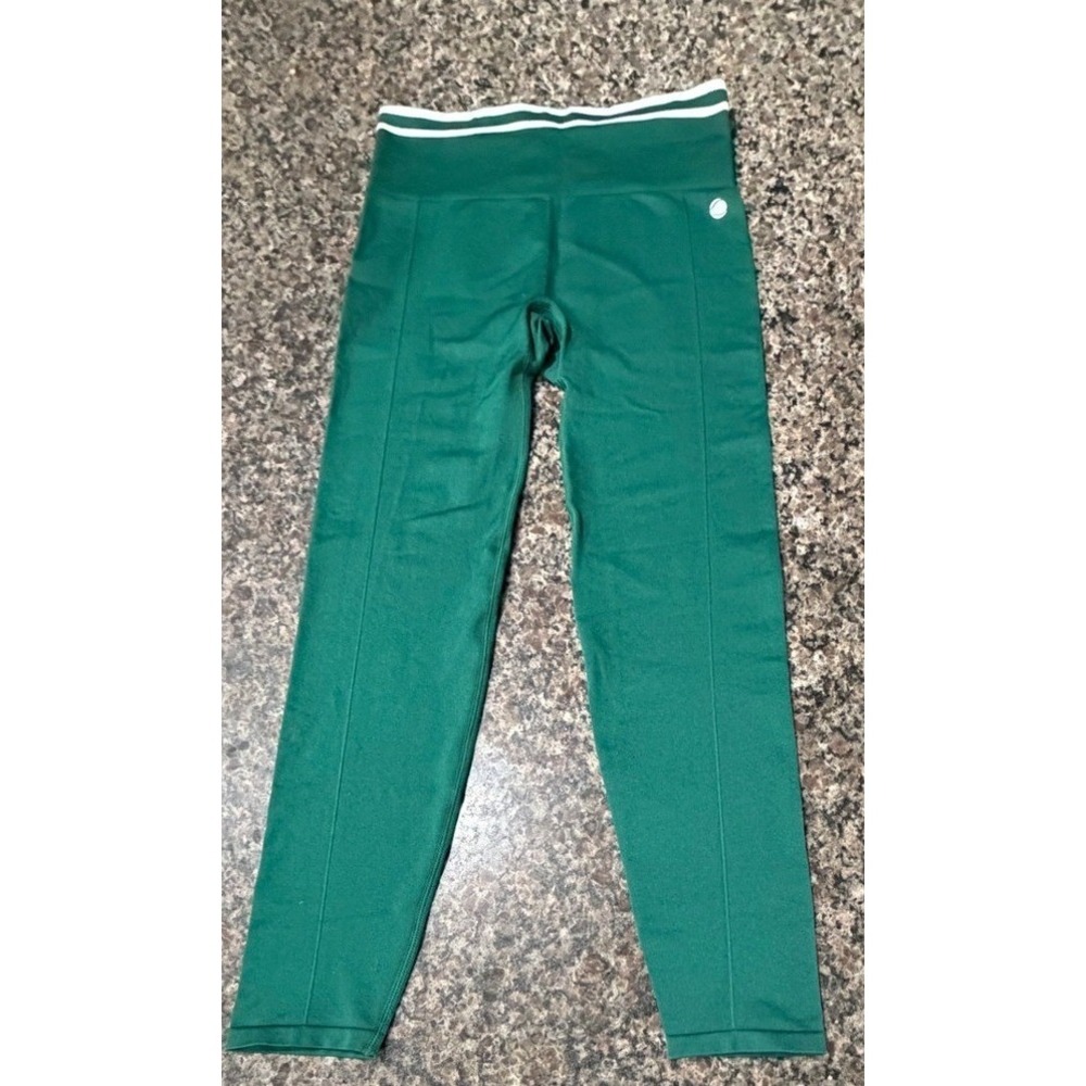Penn Womens Green Ribbed Seamless High Waisted Tennis Athletic Leggings Medium